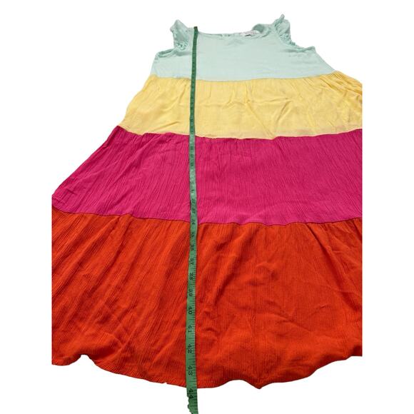 MARGAUX RIVIERA Sherbet Stripe Crinkle Viscose Midi Dress Medium Blue Yellow Pin - Picture 10 of 10